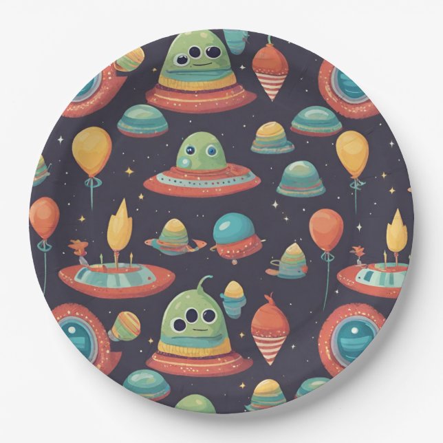 Kids alien birthday party napkins paper plate (Front)