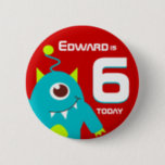 Kids alien name age button badge<br><div class="desc">Kids Birthday friendly alien badge / button customise with the short name and age of your choice for that extra special touch. This example reads "Edward is 6 Today".</div>