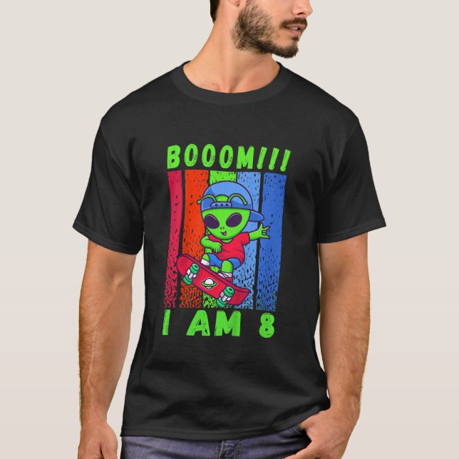 Kids Alien Playing Skateboard Birthday 8 Years Old T-Shirt (Front)