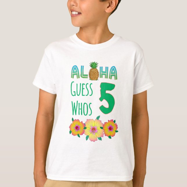 Kids Aloha Tropical Luau 5 Years Old Birthday T-Shirt (Front)