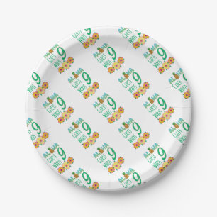 Kids Aloha Tropical Luau 9 Years Old Birthday Paper Plate
