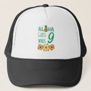 Kids Aloha Tropical Luau 9 Years Old Birthday Trucker Hat