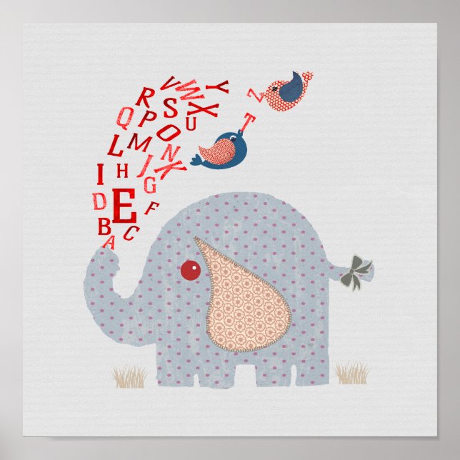 kids Alphabet Elephant Cute Nursery Room Poster (Front)