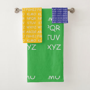 Kids Alphabet Green Yellow Blue Bath Towel Set