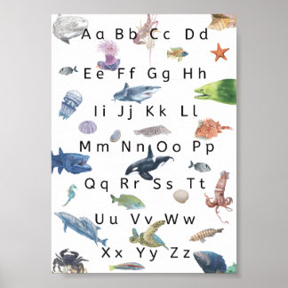 Kids Alphabet Poster Illustration, Aqua Life.