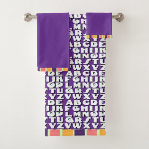 Kids Alphabet Purple Rainbow Trim         Bath Towel Set