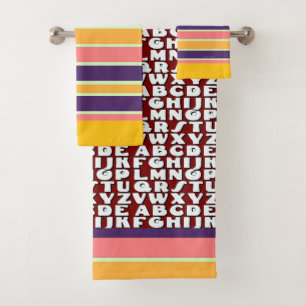 Kids Alphabet Rainbow Stripes Brown Bath Towel Set