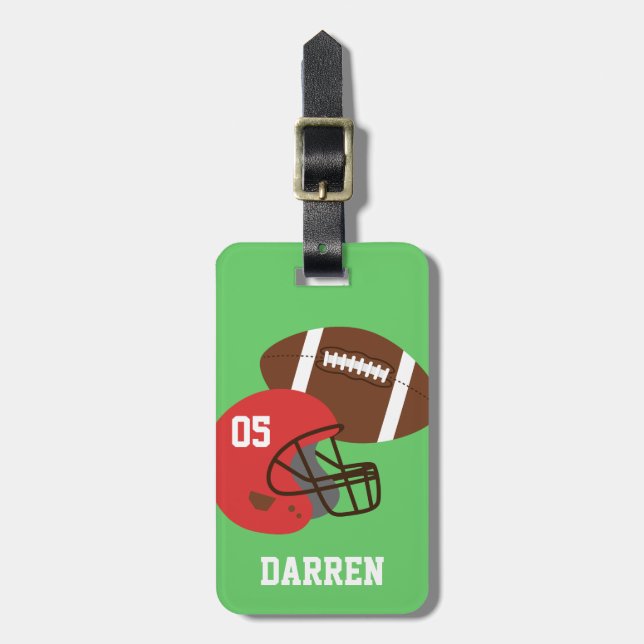 Kids American Football and Red Helmet Luggage Tag (Front Vertical)