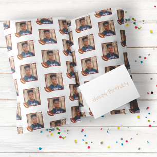 Kids American Football Photo Birthday   Wrapping Paper