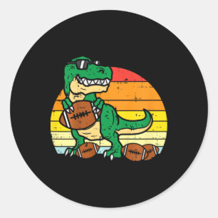 Kids American Football Trex Retro Dinosaur Boys Ki Classic Round Sticker