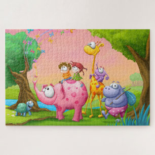 Kids and animals illustration  jigsaw puzzle