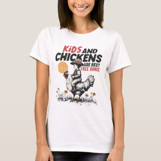 Kids and Chickens Free Range Country Design T-Shirt