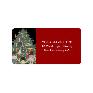 Kids and Christmas Tree - Vintage illustration Label