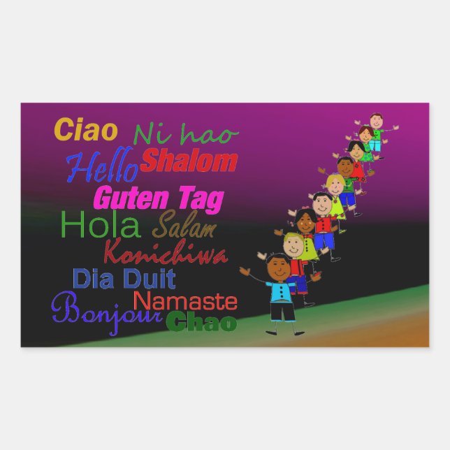 Kids And Hello In Many Languages Rectangular Sticker (Front)