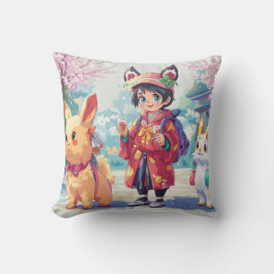 Kids and Puppies Celebrating Friendship and Succe Cushion