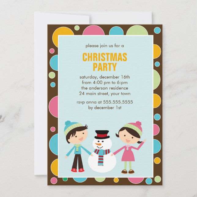 Kids and Snowman Christmas Party Invitation (Front)