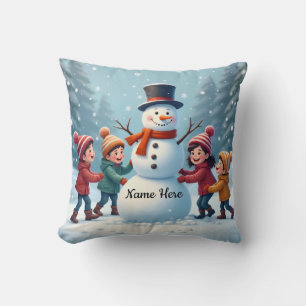 Kids and Snowman Fun Cushion