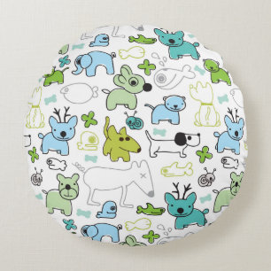 kids animal background pattern round cushion
