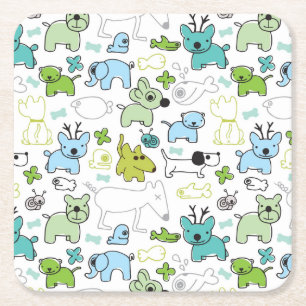 kids animal background pattern square paper coaster
