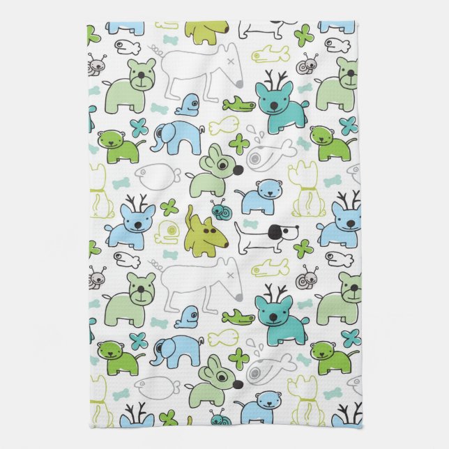 kids animal background pattern tea towel (Vertical)