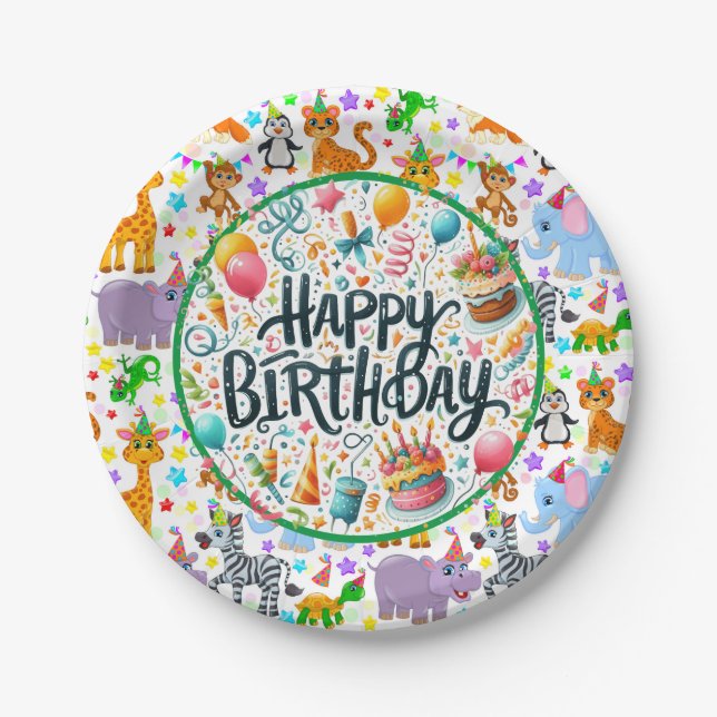 Kids Animal Bash Birthday Paper Plates (Front)