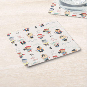 Kids Animal Crew Party Pirate Square Paper Coaster