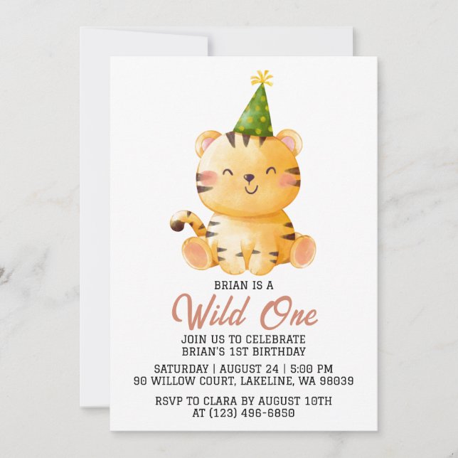 kids animal jungle wild one first birthday invitation (Front)