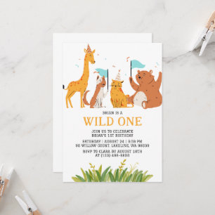 kids animal jungle wild one first birthday invitation