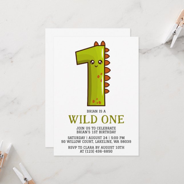 kids animal jungle wild one first birthday invitation (Front/Back In Situ)