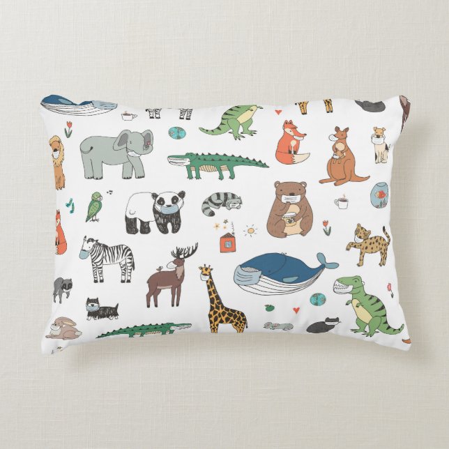 Kids' animal mask, virus pattern. decorative cushion (Front)