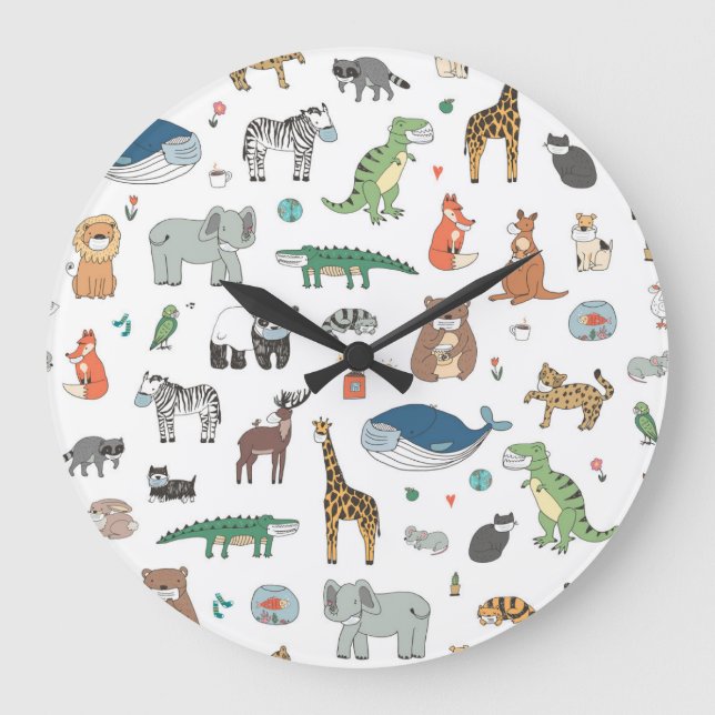Kids' animal mask, virus pattern. large clock (Front)