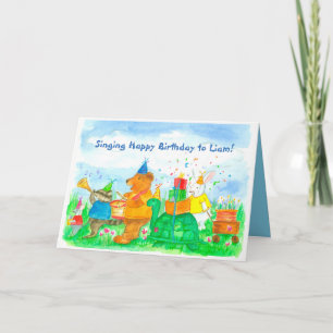 Kids Animal Parade Birthday Custom Name Card