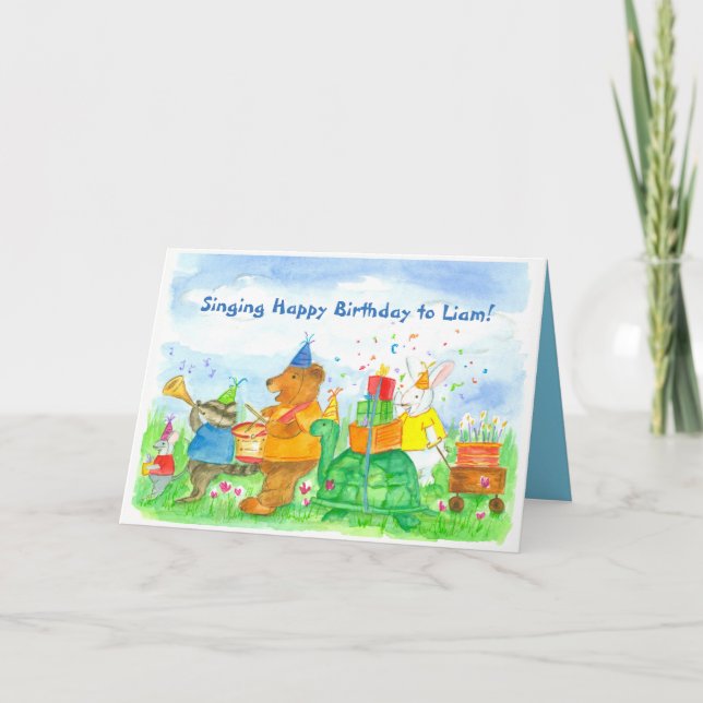 Kids Animal Parade Birthday Custom Name Card (Front)