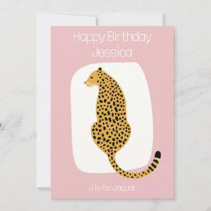 Kids animal theme birthday card alphabet J