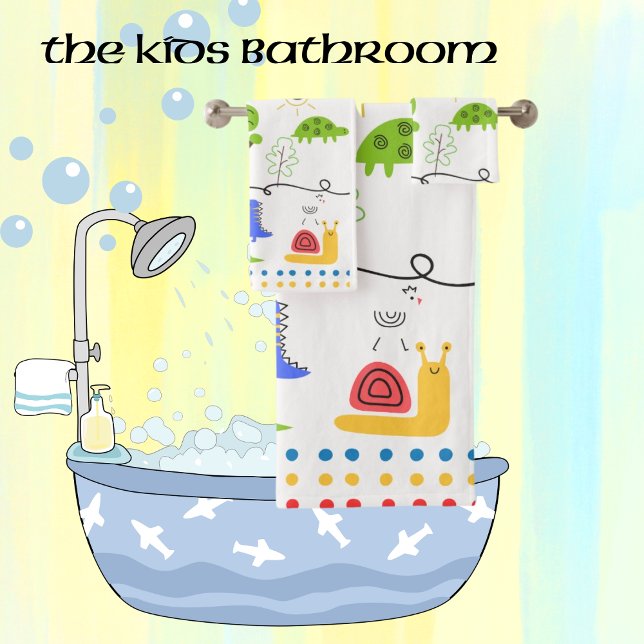 Kids Animal Themed Drawings Bath Towel Set (Creator Uploaded)