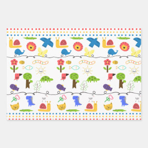 Kids Animal Themed Drawings Wrapping Paper Sheet