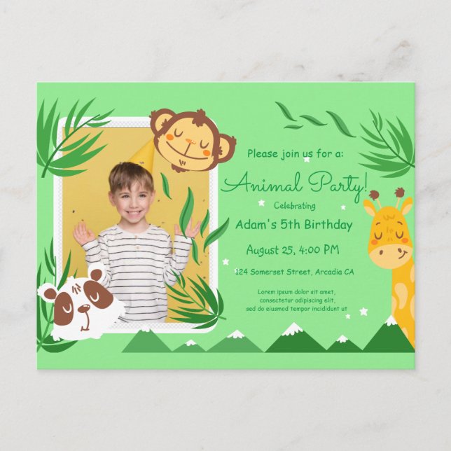 Kids Animals Birthday, Photo Animals Birthday  Postcard (Front)