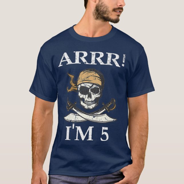 Kids Arrr Im 5 Pirate Boy 5th Birthday Themed 5 T-Shirt (Front)