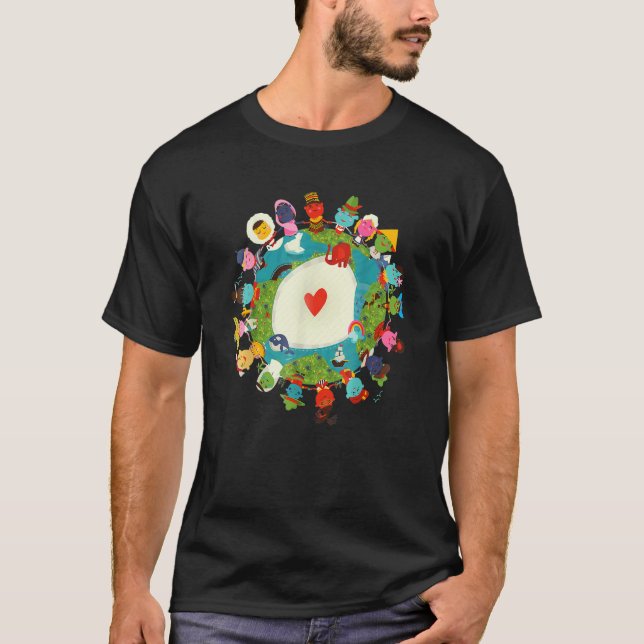 Kids Art Children Love the Planet Earth World Peac T-Shirt (Front)