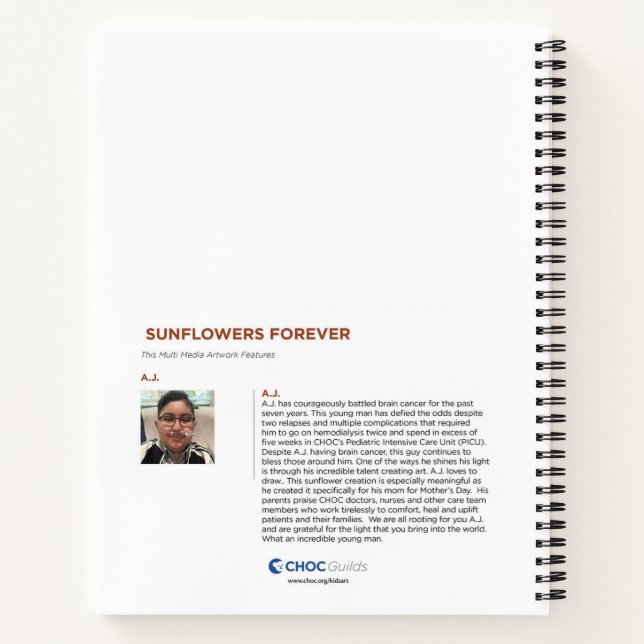 Kids art for CHOC - Sunflowers Forever Notebook (Back)