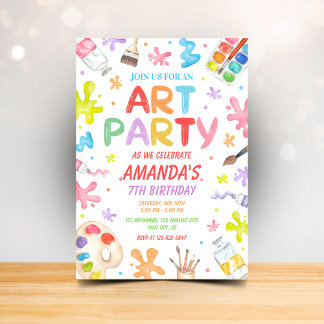 Kids Art Party Birthday Invitation Colorful Paint