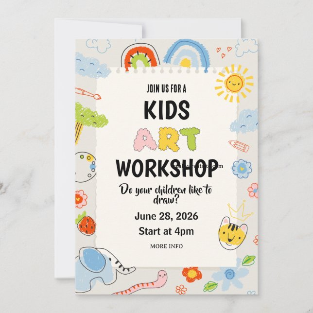 Kids Art Workshop Children’s craft party Invitation (Front)