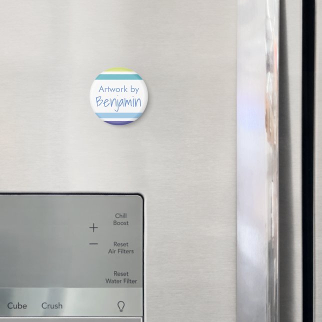 Kids Artwork Name Blue and Green Stripes Magnet (In Situ (Fridge))