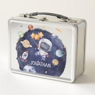 Kids Astronaut Galaxy Personalised Name Metal Lunch Box