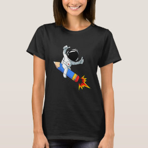 Kids Astronaut On Colored Pencil Rocket Back To Sc T-Shirt