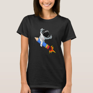 Kids Astronaut On Coloured Pencil Rocket Back To S T-Shirt