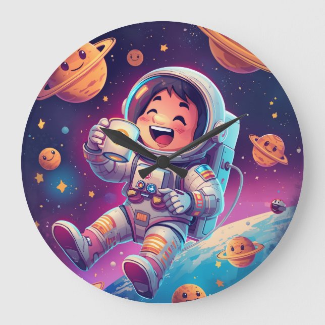 Kids Astronaut Wall Clock – Space Adventure Time (Front)