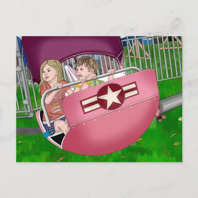 Kids at Carnival Whimsical Art Postcard (Front)