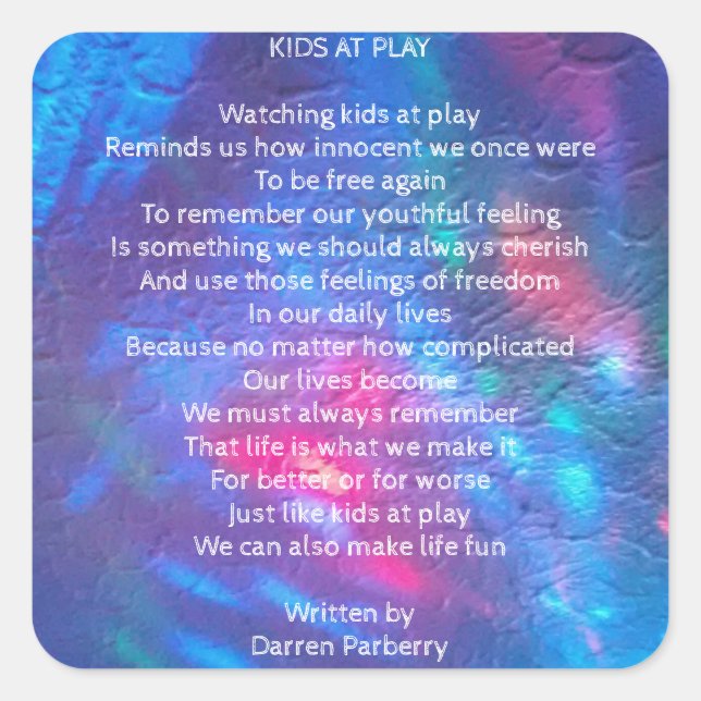 "Kids At Play" poem Sticker (Front)