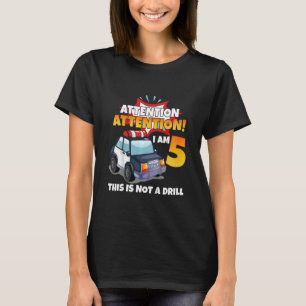 Kids Attention I'm 5 Policeman Car 5 Year Old 5th  T-Shirt